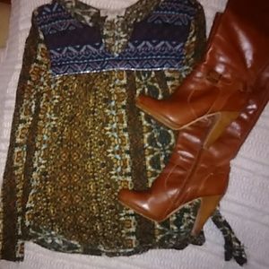 Gorgeous Boho Vintage America Blues Blouse